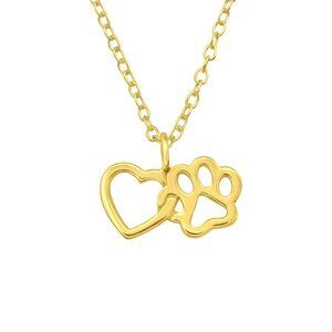14k Gold Vermeil Interlocking Heart and Paw Necklace